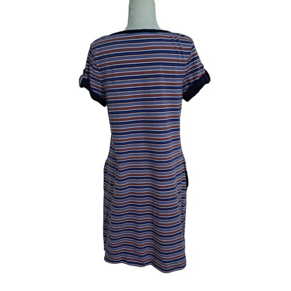 Lands' End Women's Nautical Striped Cap Sleeve Shirt Dress Blue Multi Vacation M - Picture 5 of 9
